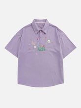 Flower Butterfly Embroidery Polo Tee